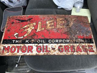 Vintage Fleet Motor Oil Sign Metal Tin Gas Oil Kansas Rare