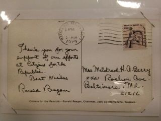 Ronald Reagan Inscribed And Signed Post Card