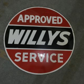 Porcelain Approved Willys Service Enamel Sign 30 Inch Round