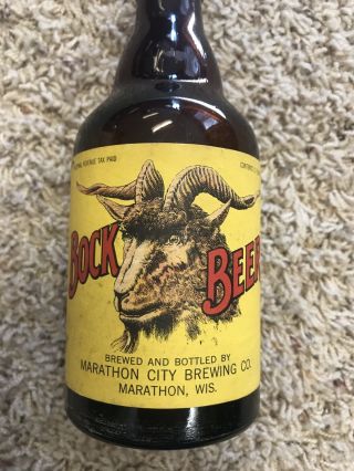 Marathon City Bock Beer Steinie Bottle Marathon Brewing Co Old Wi 1930s - 40s