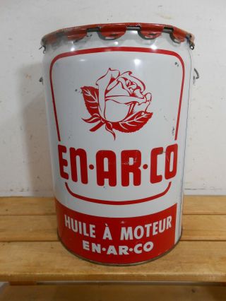 Very Rare 1959 Enarco White Rose Service Station 5 Gallon Motor Oil Tin Can