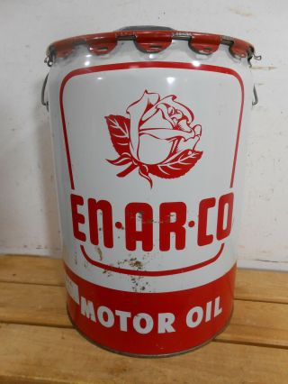 VERY RARE 1959 ENARCO WHITE ROSE SERVICE STATION 5 GALLON MOTOR OIL TIN CAN 7