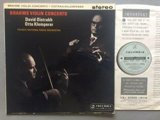 Sax 2411 Oistrakh Klemperer Brahms Violin Concerto 1961 Uk Lp