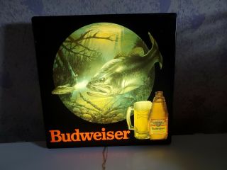 Vintage Lighted Budweiser Largemouth Bass Sign.  1990.