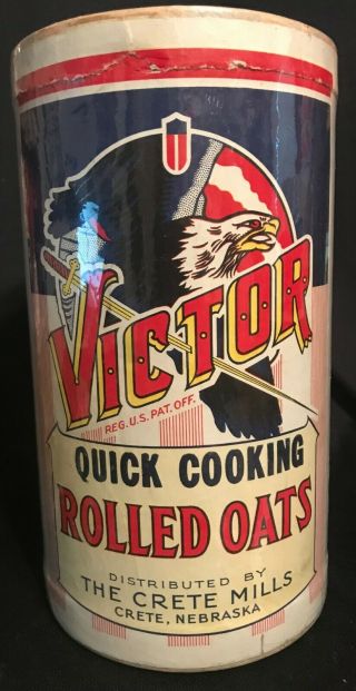 Vintage 1900s Victor Brand Rolled Oats Container 3lb Box Graphics
