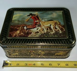 Vintage Hinged Lid Greyhound Tin Hunting Dogs West Germany