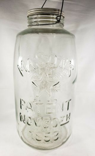 Rare Large Mason’s Patent Nov 30th 1858 Eagle Star Clear 4 - 5 Gallon Jar