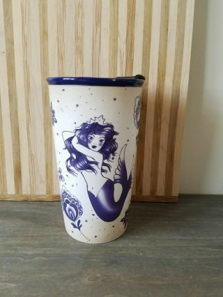Starbucks 2016 Purple Mermaid Travel Mug 12 Oz Ceramic Tumbler Lid Siren Tattoo
