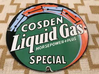 Vintage Cosden Liquid Gas Porcelain Sign Pump Plate Gasoline Oil Service Station