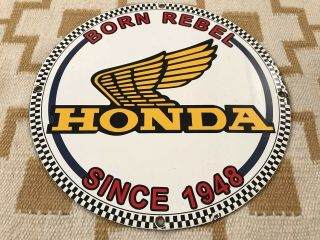 Vintage Honda Motorcycle Porcelain Sign Gas Auto Dealership Service Station