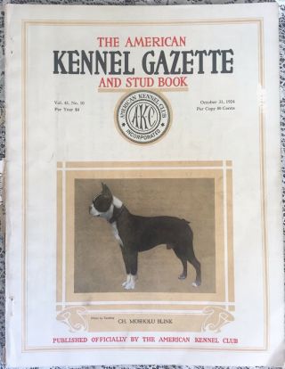 Antique Akc Gazette Stud Book October 1924 Boston Terrier Cover And Features