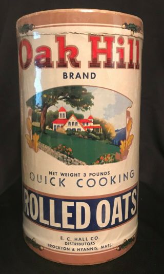 Vintage 1900s Oak Hill Brand Rolled Oats Container 3lb Box Graphics