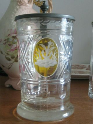Antique German Beer Stein -.  75l Glass With Colored Panels.