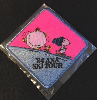 ‘84 Ana Ski Tour Snoopy Skiing Patch All Nippon Airways Japan Travel Souvenir