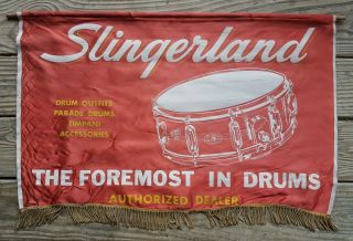 Vintage Slingerland Drum Dealer Banner The Foremost In Percussion - 19 " X 28 "