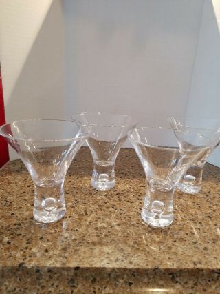 Set Of 4 Controlled Bubble Stem Martini/cocktail Glasses Clear Euc