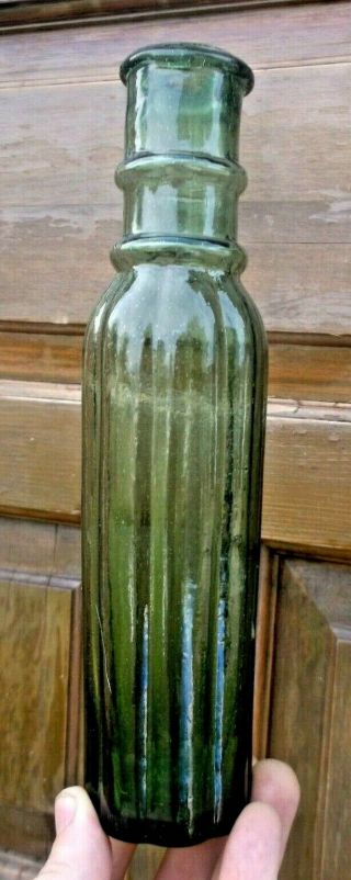 Rare Forest Green Colored Early Sauce Bottle Open Pontil 1840 