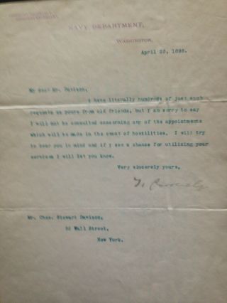 Theodore Roosevelt Signed Letter - April 23,  1898
