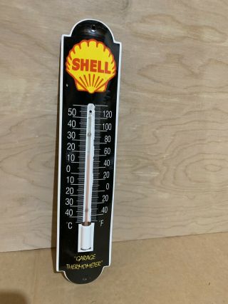 Shell Garage Thermometer Gas Oil Porcelain Advertising Sign