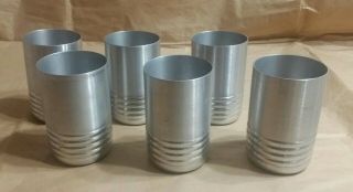 (6) Vintage Art Deco Aluminum Barware Cocktail Ribbed Cups Highball Glasses