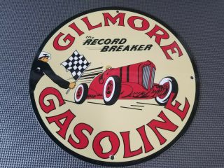 Vintage Gilmore Gasoline Porcelain Metal Sign 12 " Gas Oil Lion Pump Plate Rare
