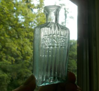 Jones No.  1 Ribbed 1840s Open Pontil Rare Hair Dye Bottle From Baltimore