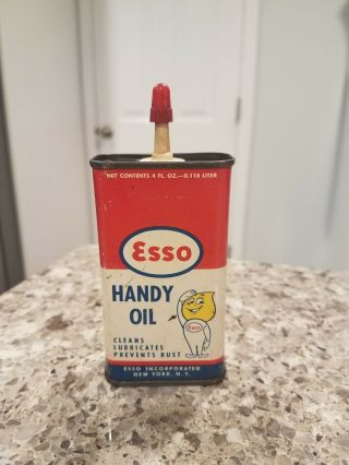 Vtg Esso Handy Oil 4 Oz Can Household Oiler Tin With Oil Drop Guy