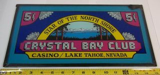 5 - Cent Vtg Slot Machine Glass Topper Crystal Bay Club Casino Lake Tahoe Nevada