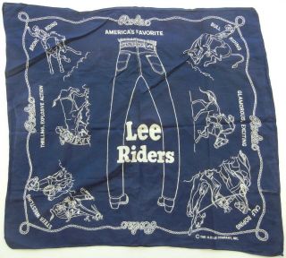 Vtg 1950s - 60s Indigo Hd Lee Riders Blue Jeans Cowboy Rodeo Bandana Handkerchief