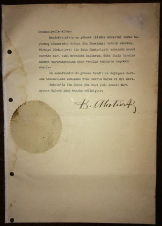 1937 Turkey Republic MUSTAFA KEMAL ATATURK SIGNED Letter Founder First President 3