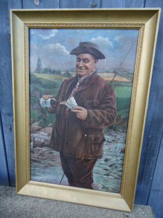 Antique Old Overholt Whiskey Advertising Poster - - Old Man Fishing