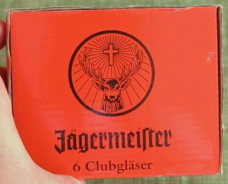 Jager Jagermeister Shot Glass Tall Frosted Double Volume Logo Art 2 / 4 Cl Set