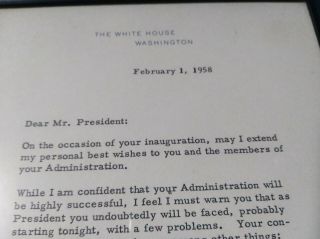1958 Signed framed letter from President Eisenhower w/White House letterhead 2