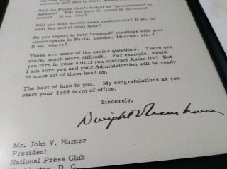 1958 Signed framed letter from President Eisenhower w/White House letterhead 3