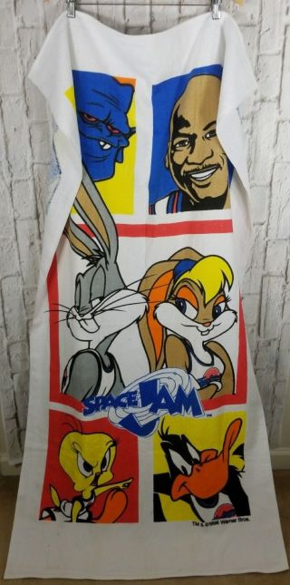 Vtg 90s Space Jam Beach Towel Michael Jordan Warner Bros 1996 Deadstock