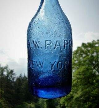 IRON PONTILED COBALT BLUE A.  W.  RAPP DYOTTVILLE GLASS MINERAL WATER BOTTLE 2