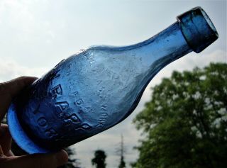 IRON PONTILED COBALT BLUE A.  W.  RAPP DYOTTVILLE GLASS MINERAL WATER BOTTLE 3