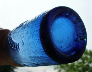 IRON PONTILED COBALT BLUE A.  W.  RAPP DYOTTVILLE GLASS MINERAL WATER BOTTLE 4