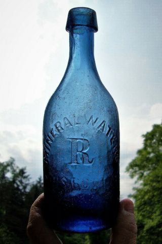 IRON PONTILED COBALT BLUE A.  W.  RAPP DYOTTVILLE GLASS MINERAL WATER BOTTLE 5