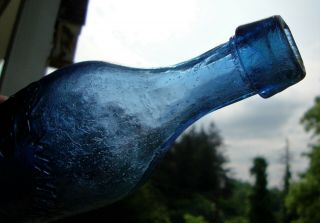 IRON PONTILED COBALT BLUE A.  W.  RAPP DYOTTVILLE GLASS MINERAL WATER BOTTLE 6