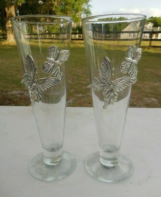 2 Butterfly Arthur Court Pilsner Beer Glass Glasses Butterflies