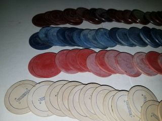 120 antique clay poker chips 25,  1,  5,  10,  Victorian style lettering 6