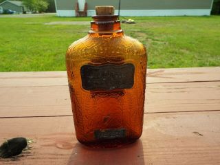 Full Labeled Pre - Pr.  Amber Spider Web Flask Meadville,  Pa.  Tin Labels,  Medicinal