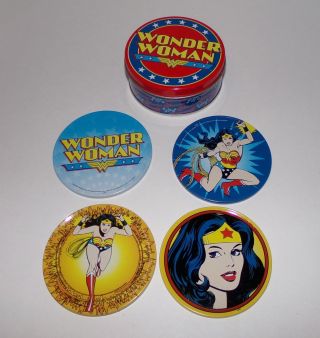 Wonder Woman Coasters Set With Tin