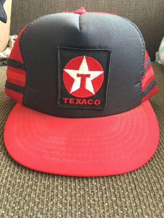 Vintage 70s 80s Texaco Oil Hat Black Red Snapback Trucker Petroleum Gasoline Cap