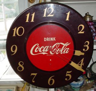 Rare 1950s Drink Coca - Cola Advertising Painted Tin Sign Clock Reg.  Us Pat.  Off