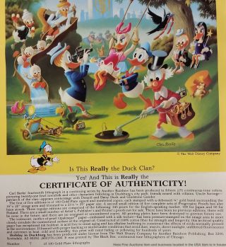 Pencil Signed Carl Barks Walt Disney Gold Plate Edition Lithograph Duck 8