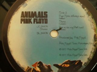 PINK FLOYD ANIMALS VINYL LP 1st Pressing COLUMBIA RECORDS JC34474 w/Inner Sleeve 2