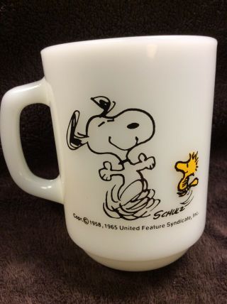Vintage 1965 Anchor Hocking Snoopy Wodstock " At Times Life Is Pure Joy " Mug Euc