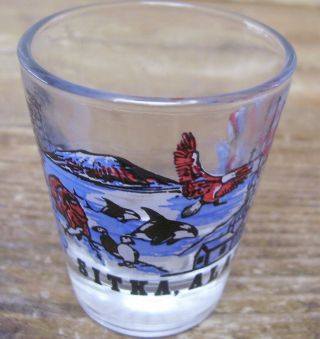 Sitka Alaska Penguin Dancers Birds Clear Shot Glass Bar Barware